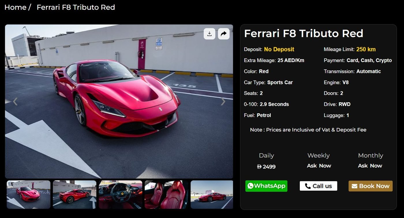 Ferrari F8 Tributo detail page